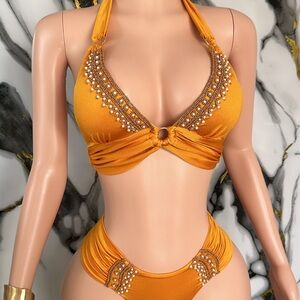 Embellished Orange Halter Bikini